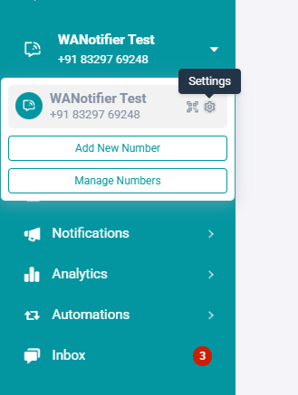 WANotifier settings dropdown