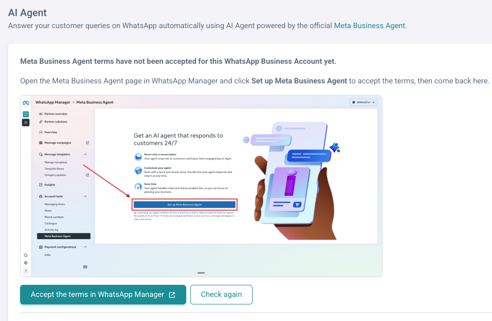 WhatsApp Business AI Agent with WANotifier